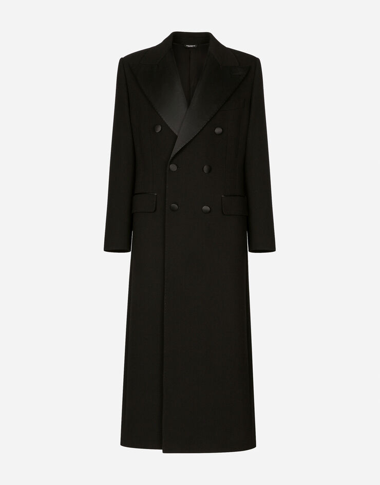 Double-breasted stretch wool crepe coat in Black for Men | Dolce&Gabbana®