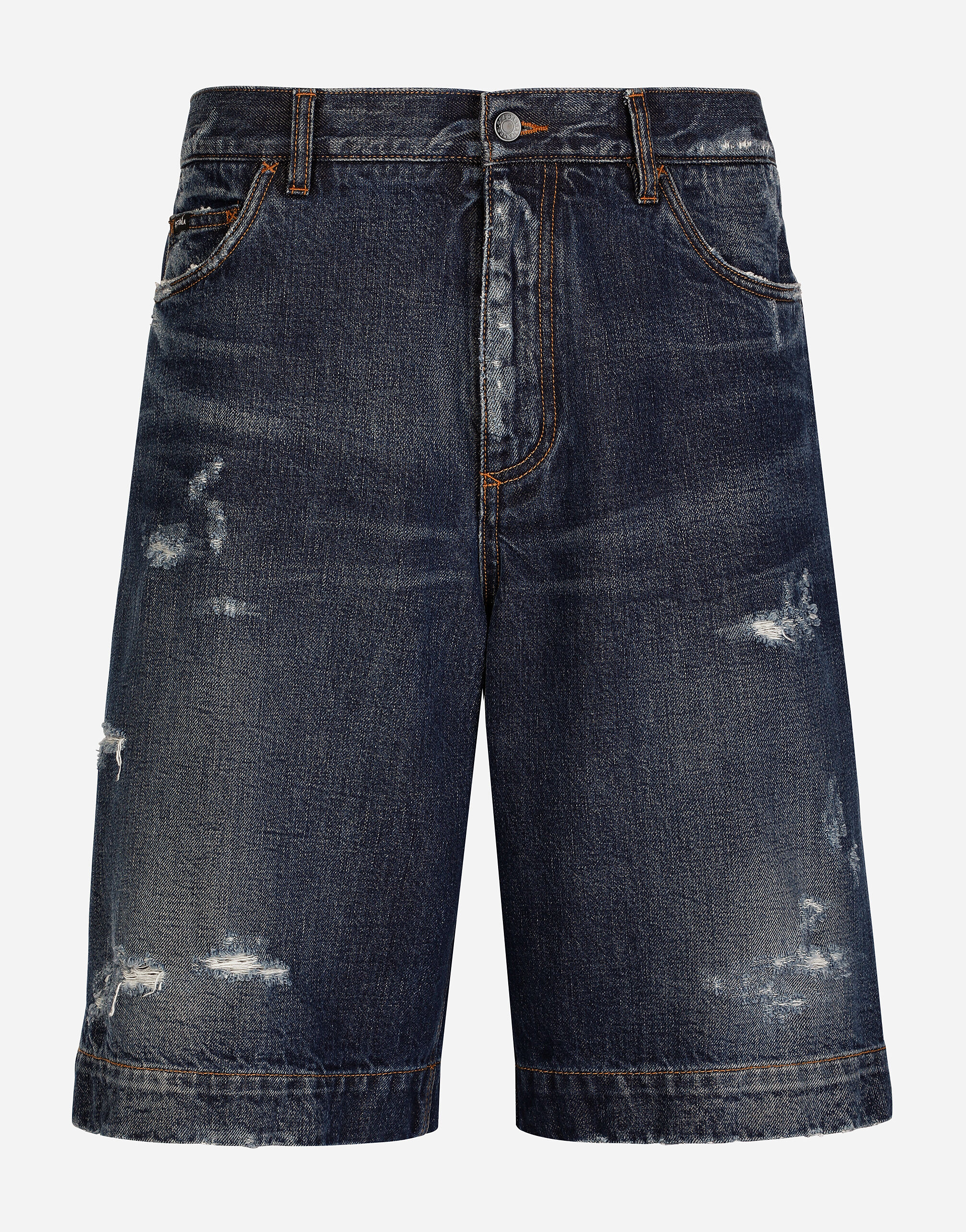 Dolce & Gabbana Jeans-Bermudas aus blauem Denim mit Abriebstellen Blau G5LN3DG8KF1