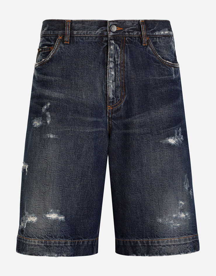 Dolce & Gabbana Blue denim shorts with abrasions Blue GP02MDG8KF6