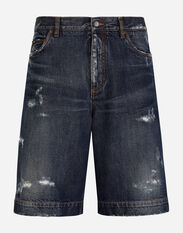 Dolce&Gabbana Blue denim shorts with abrasions White G5KZ0THS5QC