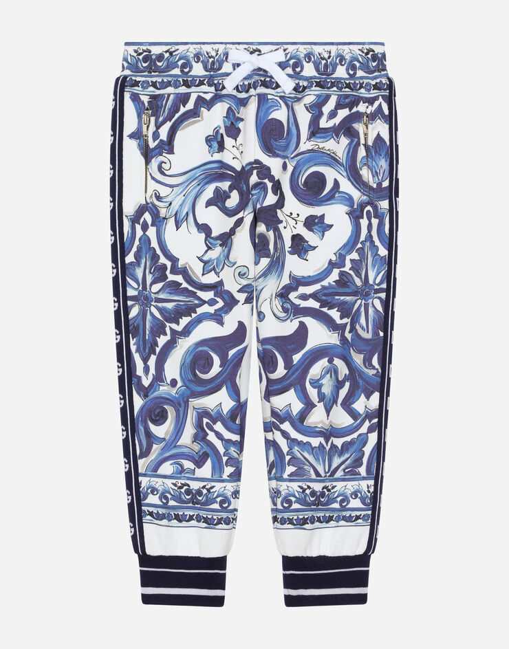 Dolce&Gabbana Pantaloni jogging in jersey stampa maiolica Multicolore L5JP9BG7EX5
