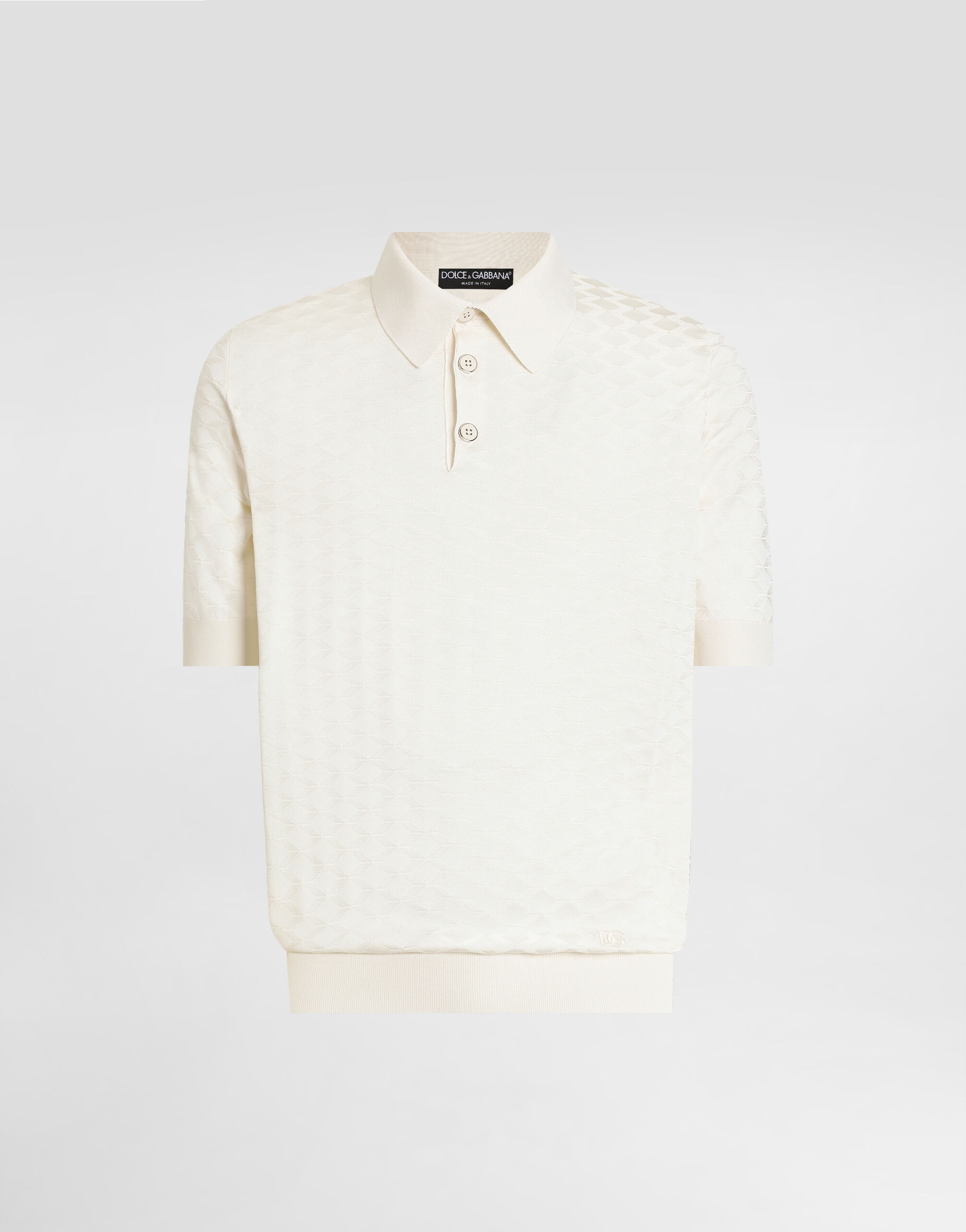 Whiteのメンズ Micro-dot stitch silk polo shirt | Dolce&Gabbana®