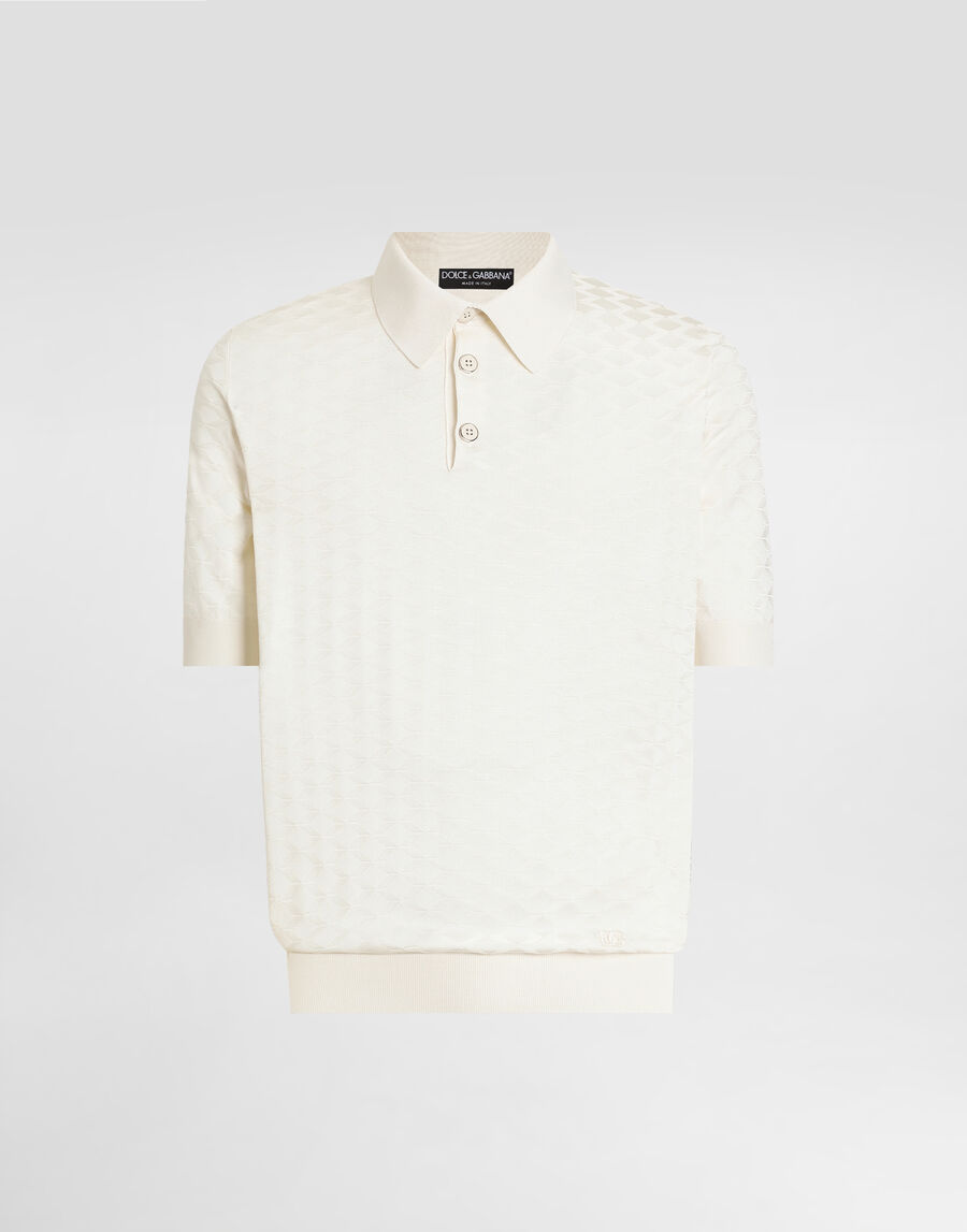 Micro-dot stitch silk polo shirt