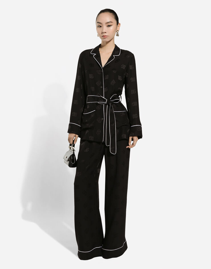 Dolce & Gabbana Pantalón de pijama en jacquard de raso de seda con motivo integral del logotipo DG Negro FTAMPTFJ1JO