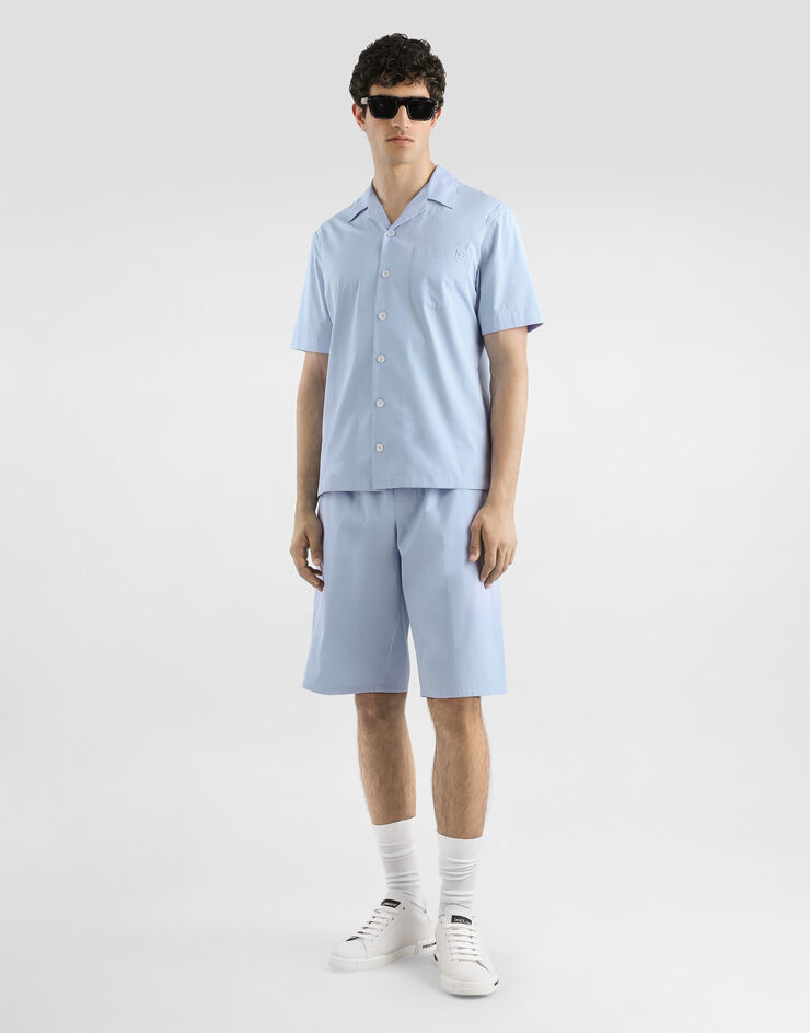 Dolce & Gabbana Cotton bermuda shorts with DG crossed embroidery Azure GV37AZGJ745