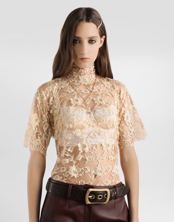 Dolce & Gabbana Floral chantilly lace top Beige F7BI3TILMCM