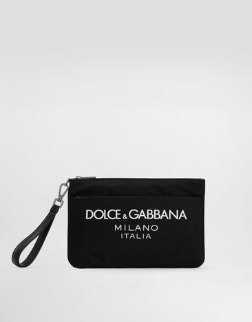 Dolce & Gabbana Pouch Bag aus Nylon mit gummiertem Logo Schwarz BP3259AG182