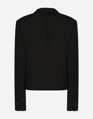 Dolce & Gabbana Short double-breasted wool gabardine tuxedo jacket Black F2981TFU21E