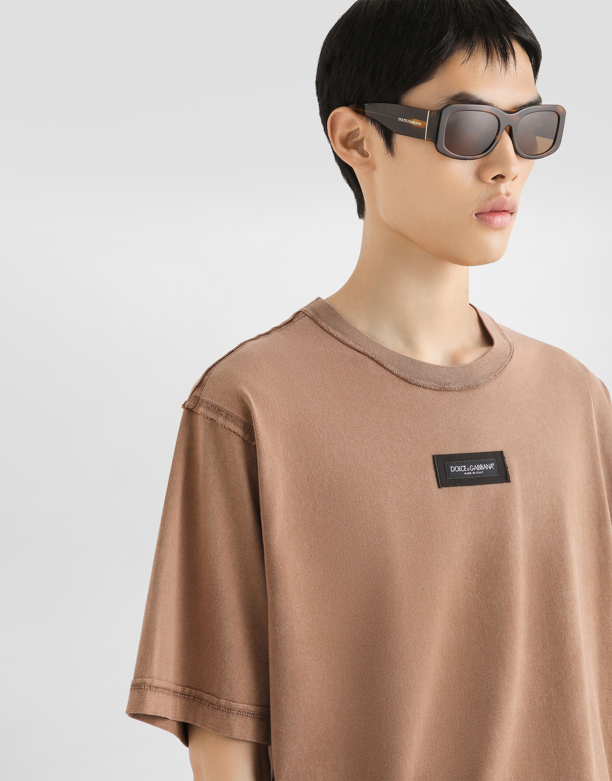 Cotton t-shirt with print in Brown for Men | Dolce&Gabbana®