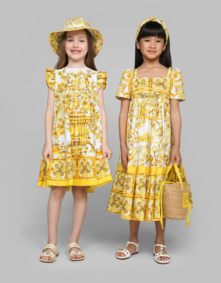 Poplin dress with yellow majolica print in Print for Girls 