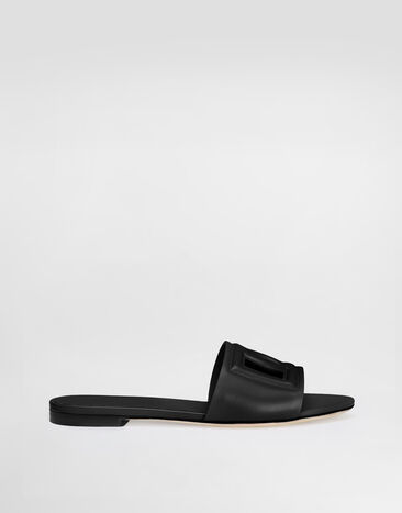 Dolce & Gabbana Chancla de piel de becerro y logotipo DG millennials Negro CQ0436AY329