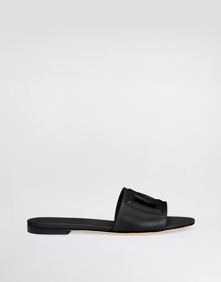Dolce & Gabbana DG Millennials 徽标小牛皮拖鞋 黑 CQ0436AY329