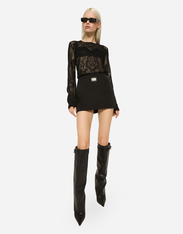 Dolce&Gabbana Kurzer Rock aus Ottoman mit Plakette Dolce&Gabbana Schwarz F4CLKTFU8BM