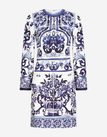 Dolce & Gabbana Kurzes Kleid aus Organsin Majolika-Print Mehrfarbig F6J8KTFP8FN