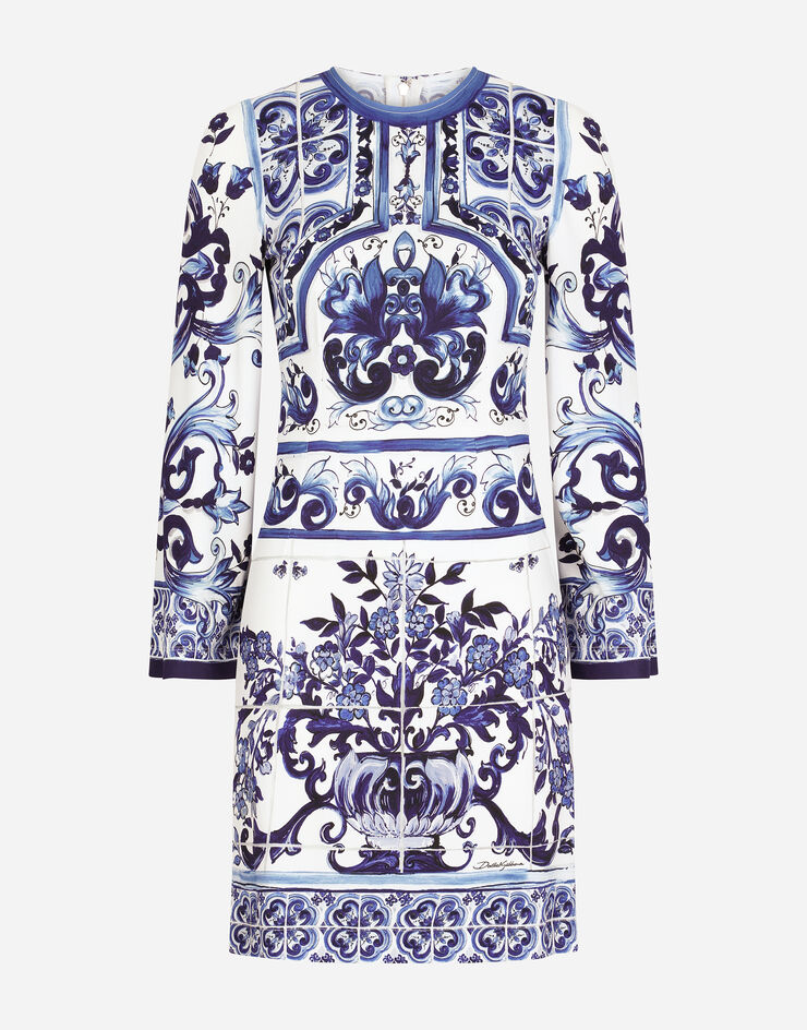 Dolce & Gabbana Kurzes Kleid aus Organsin Majolika-Print Mehrfarbig F6J8KTFP8FN