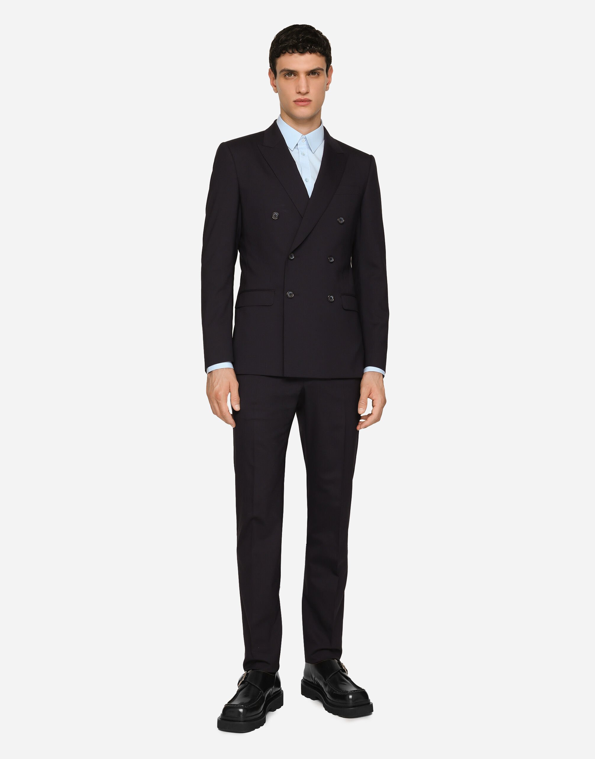 Double breasted stretch wool Martini fit suit in Blue for Men Dolce Gabbana