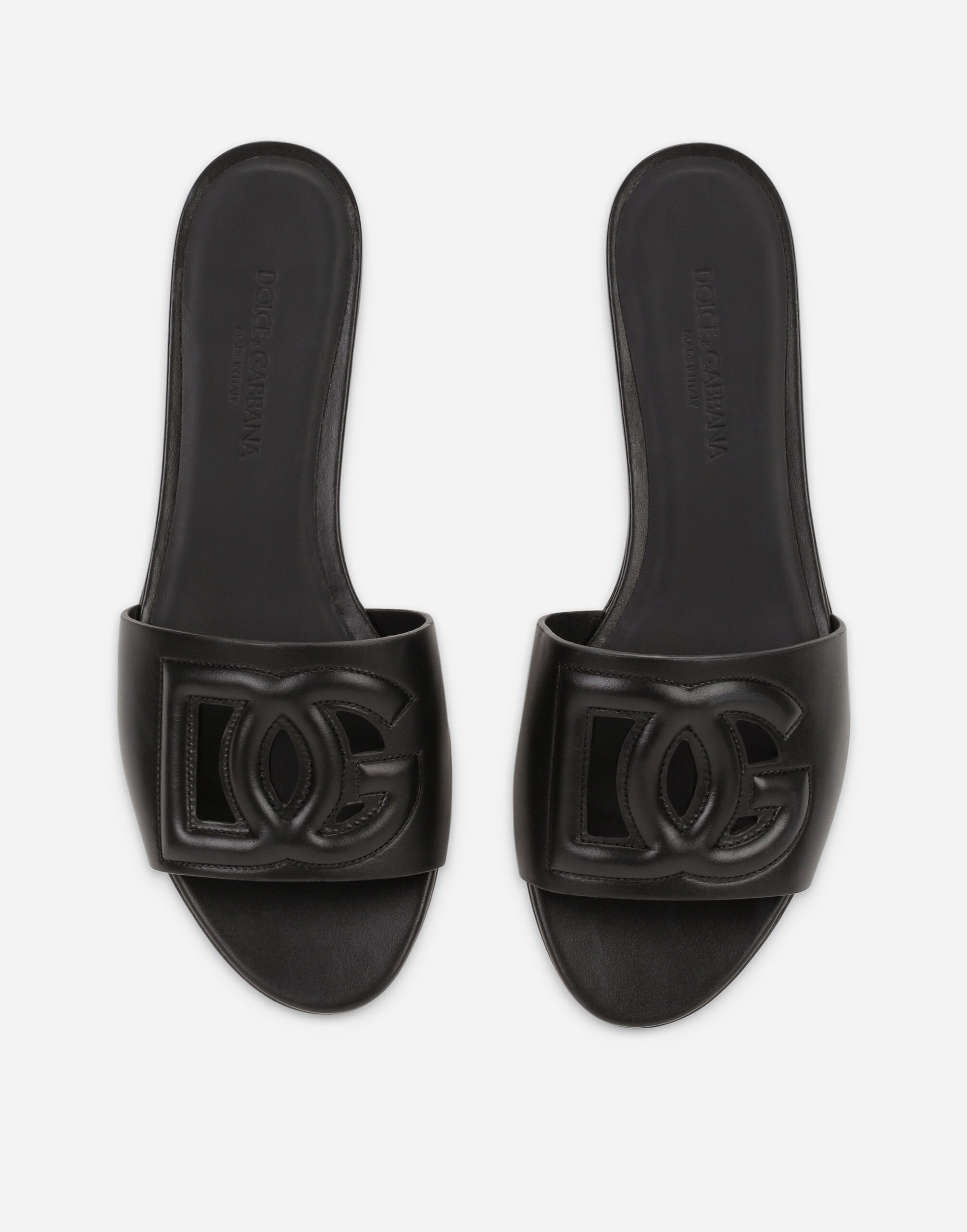 Calfskin slides with DG Millennials logo in Black for Women Dolce Gabbana