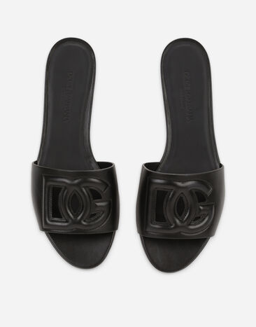 Dolce & Gabbana Slide in pelle di vitello e logo DG millennials Nero CQ0436AY329