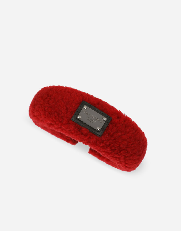 Dolce&Gabbana Faux fur hairband with branded tag Bordeaux LB3L54G7JR0