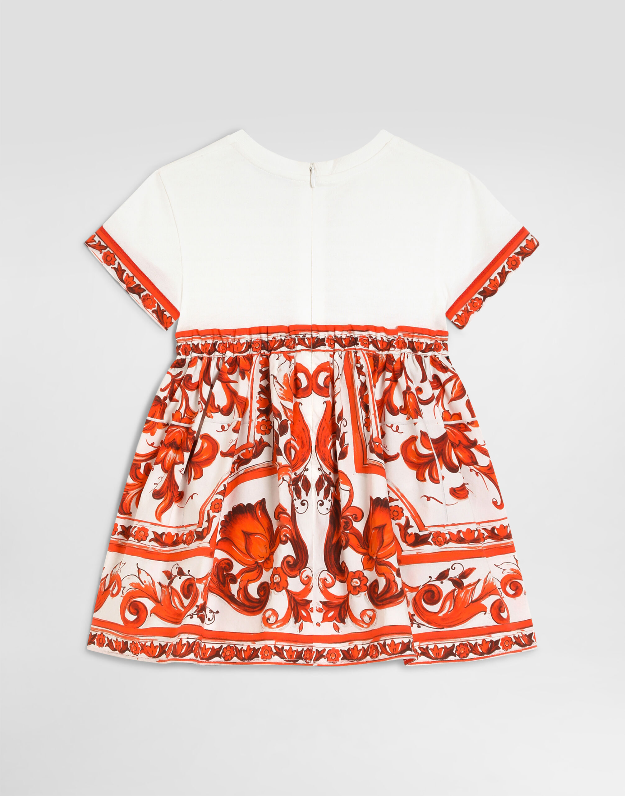 Majolica-print mix material dress in Multicolor for Girls