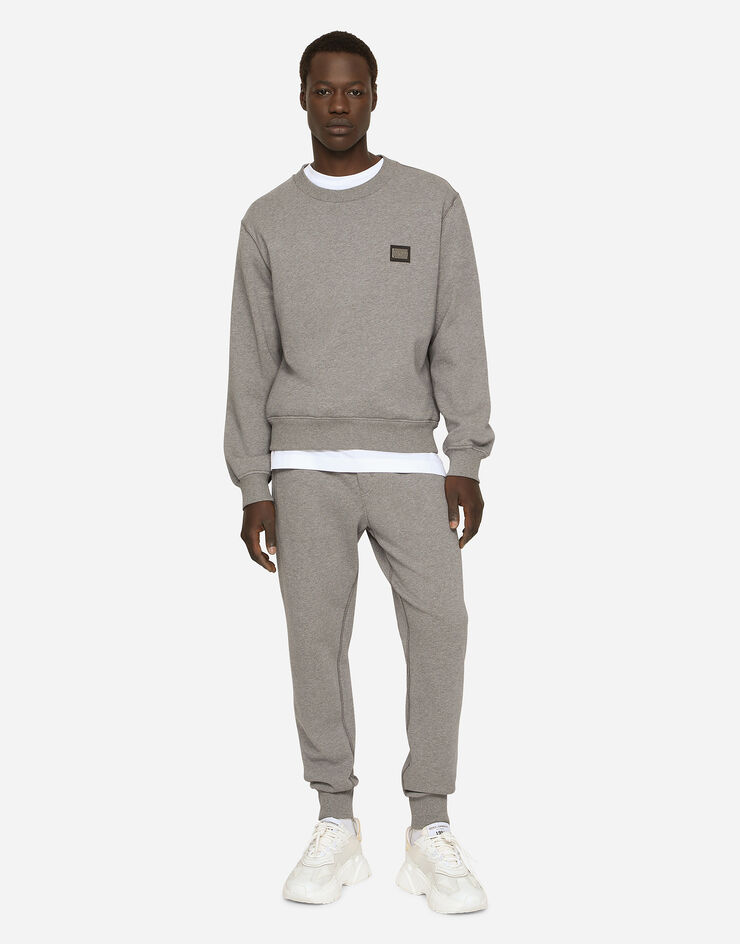 Dolce & Gabbana Sweat-shirt en jersey avec plaquette à logo Gris G9ABJTG7F2G