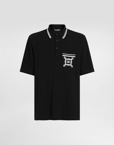 Dolce & Gabbana Cotton polo-shirt with bandanna-print details Black G8SR8TG7O8E