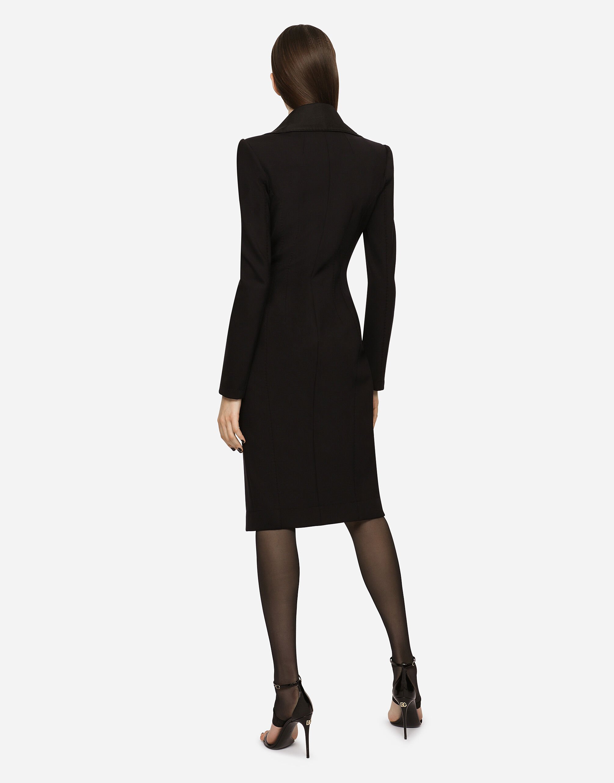 【送料&関税込】Dolce & Gabbana Technical Jersey Dress Jersey calf-length dress with tulle sleeves in Black for