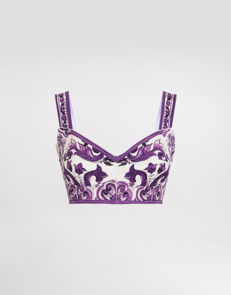 Dolce & Gabbana Top corsetero de algodón con estampado de mayólica Multicolor F7Y28TFPFSO