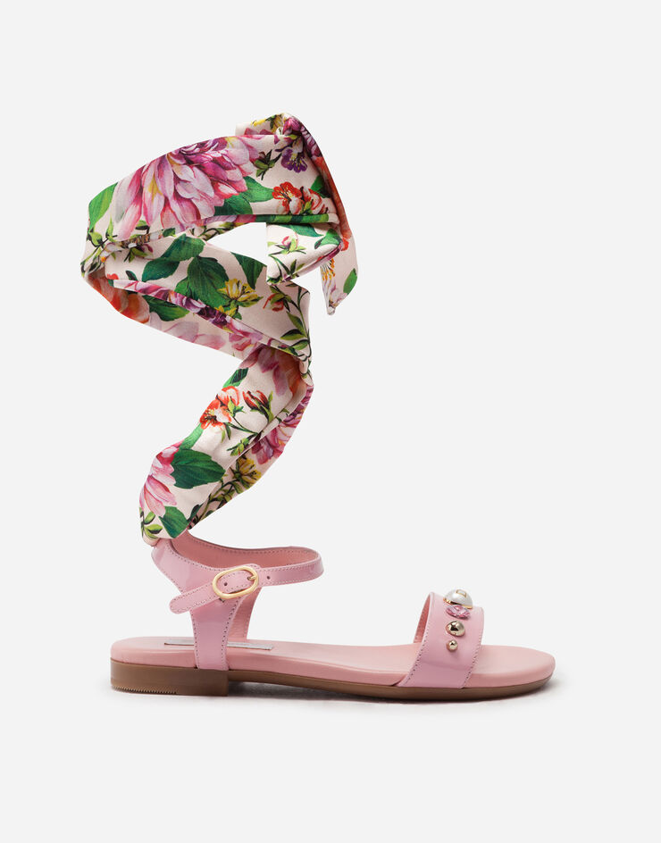 Dolce & Gabbana ANKLE STRAP SANDALS IN PATENT LEATHER WITH SATIN RIBBON 粉红 D10933A9C14