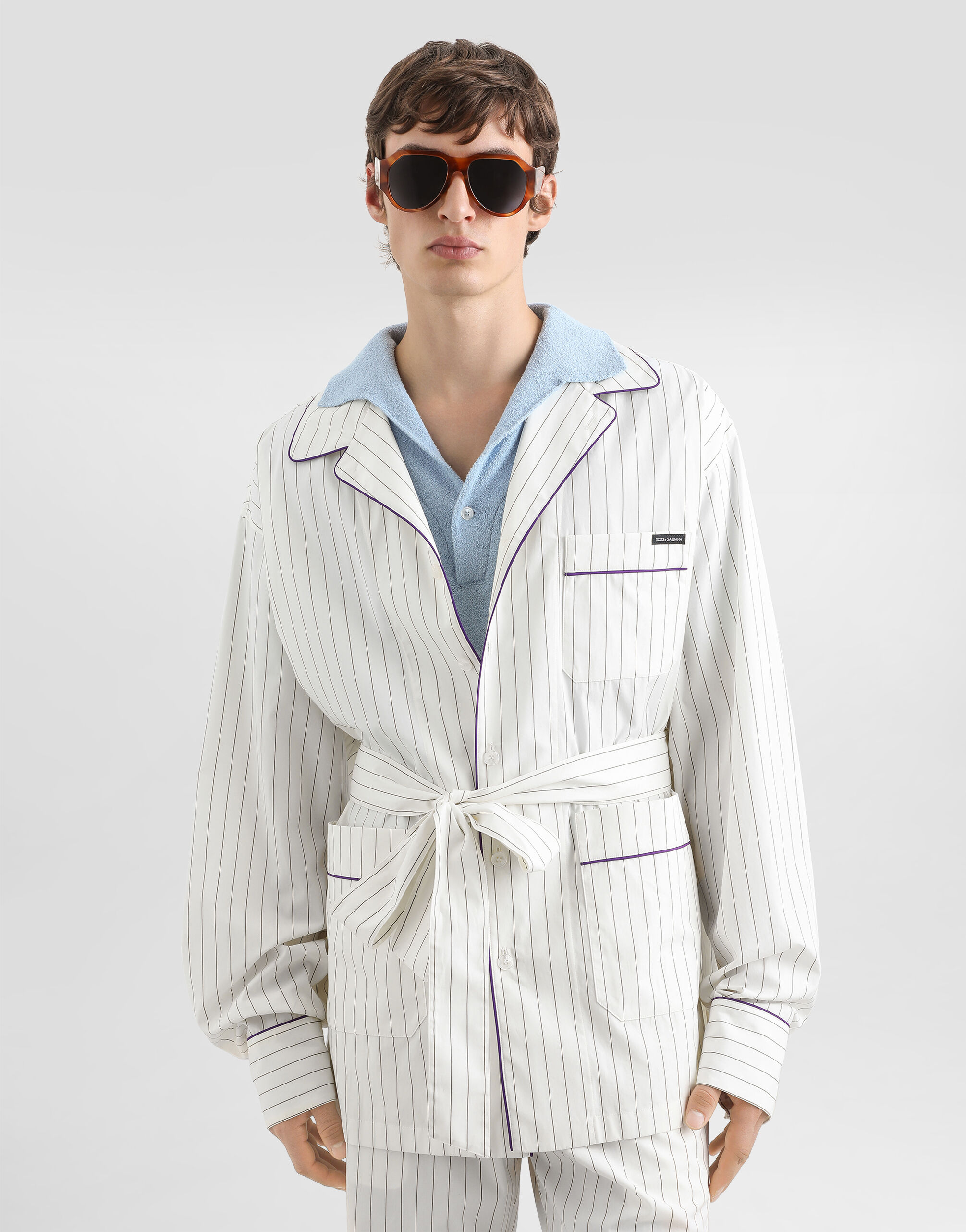 Striped poplin vanity robe - thumbnail 4