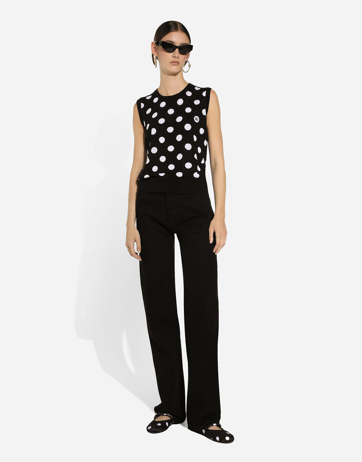 Dolce & Gabbana Silk and wool tank top with polka-dot inlay Print FXT07TJCVYK