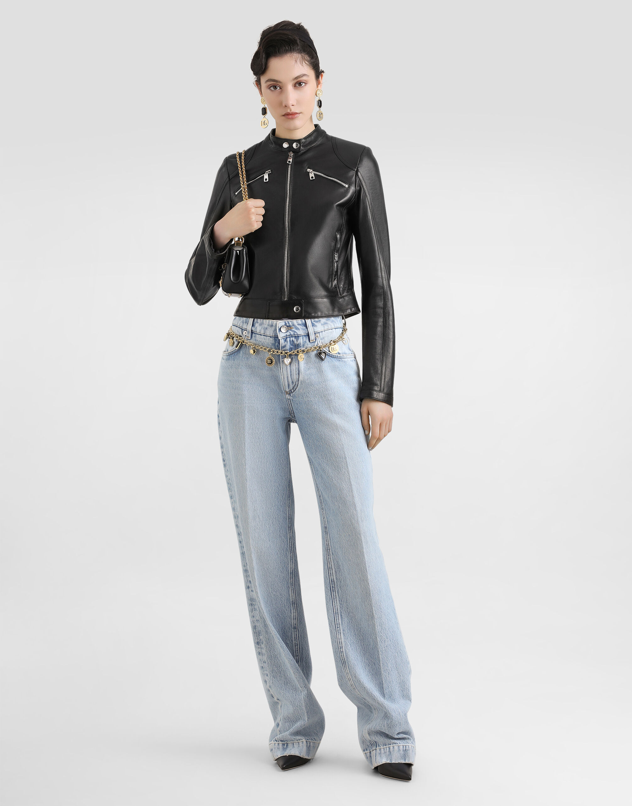 Blackのウィメンズ レザー バイカージャケット | Dolce&Gabbana®