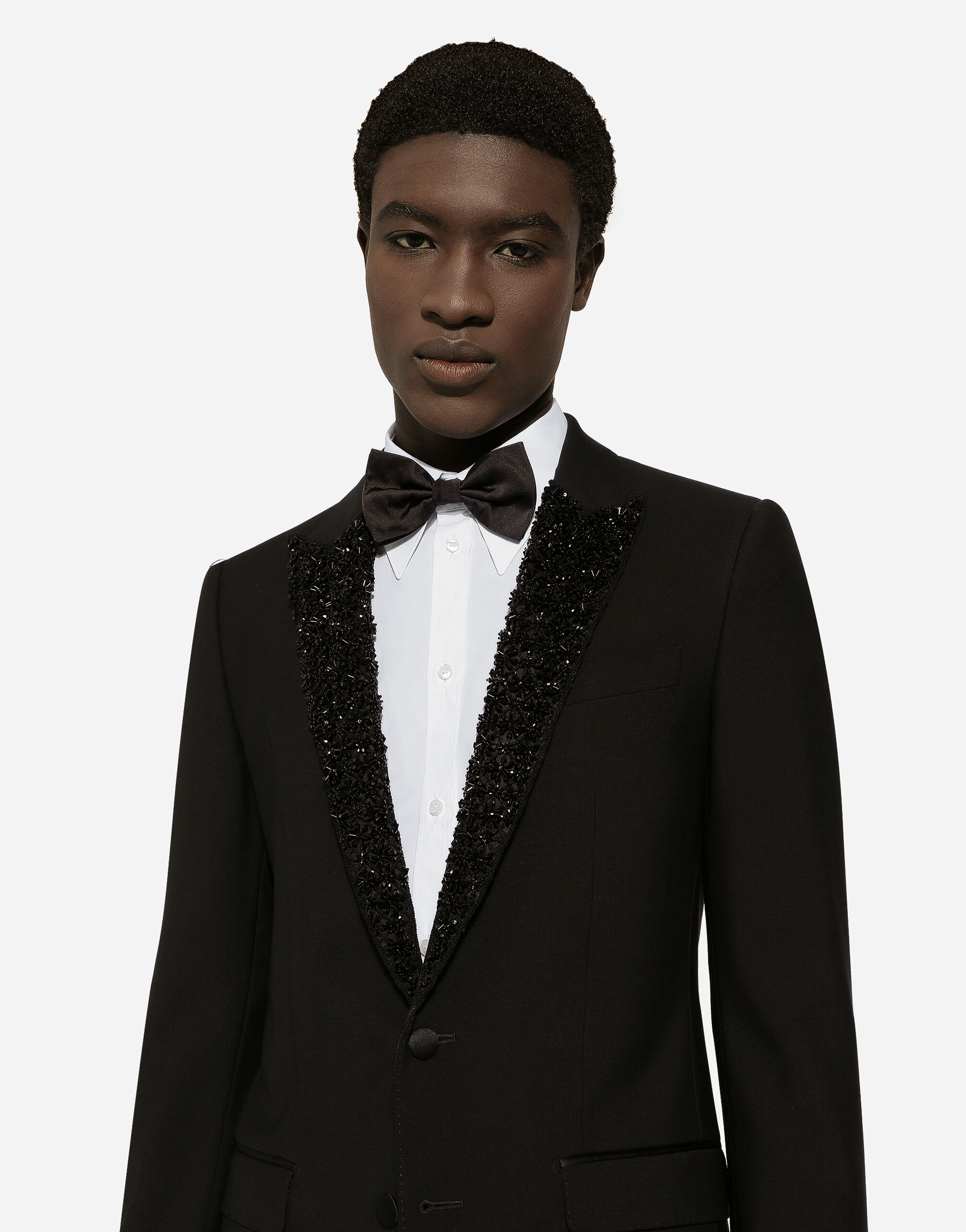 Dolce & Gabbana Single-breasted Martini-fit jacket with embroidered lapels  male Black