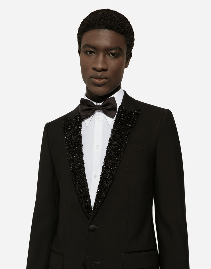 Dolce & Gabbana 자수 라펠 마티니 핏 싱글 브레스티드 재킷 블랙 G2LK0ZGH618