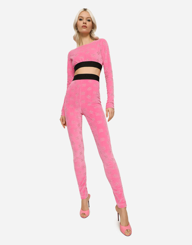 Dolce & Gabbana Flocked jersey leggings with all-over DG logo Pink FTCQKTFJ7DL