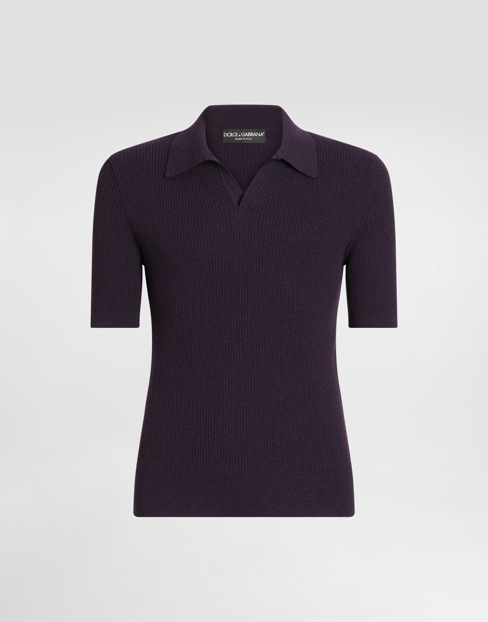 Rib knit polo shirt