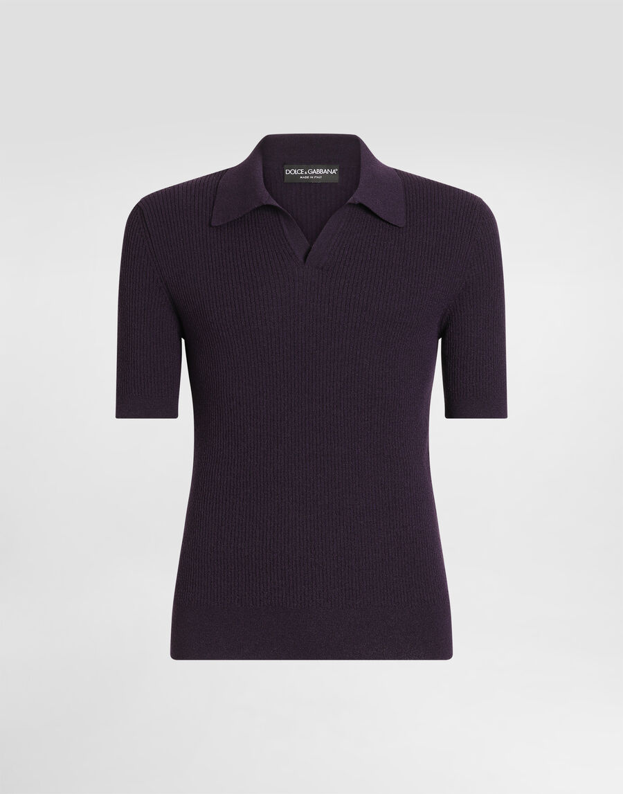 Rib knit polo shirt