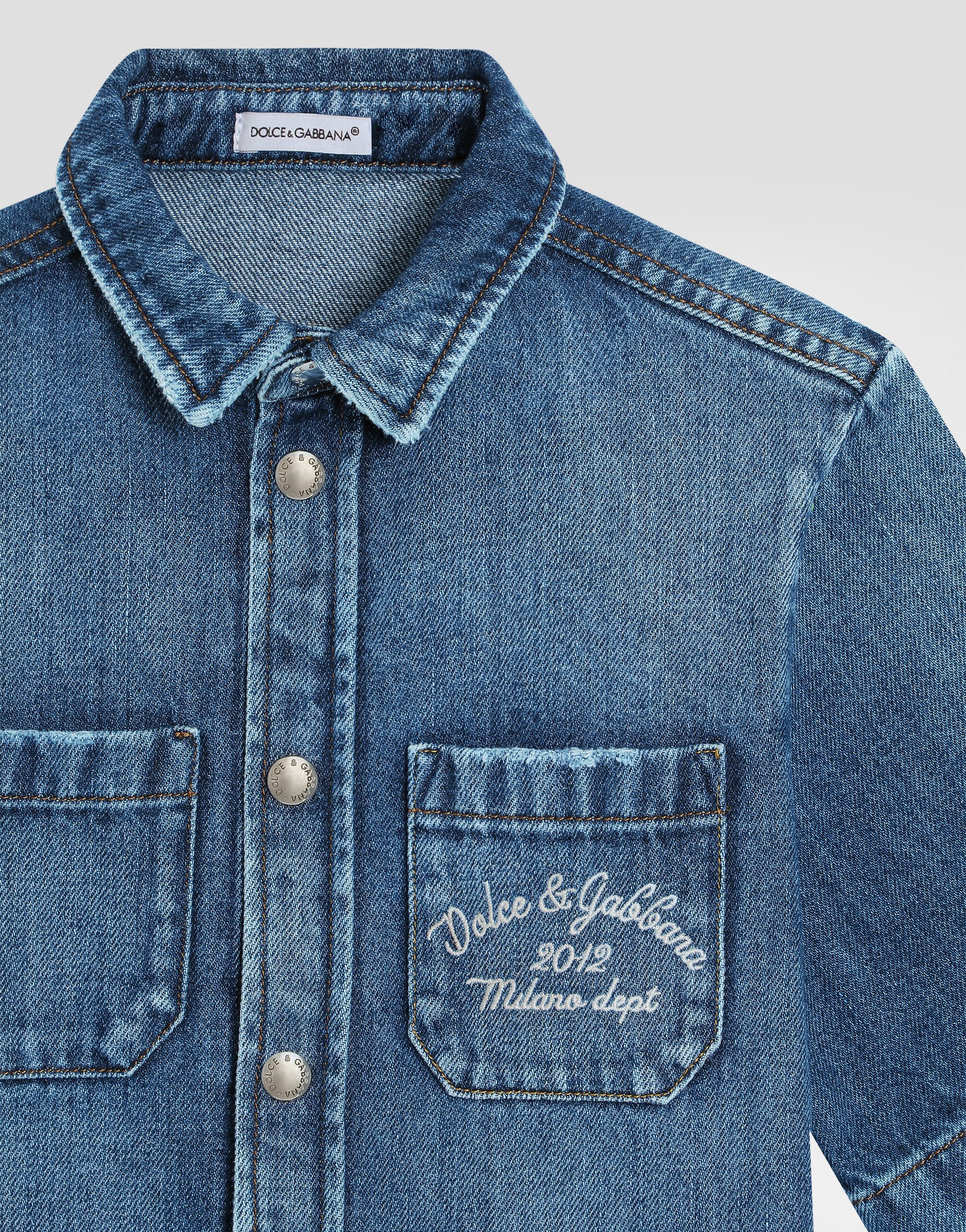 Denim shirt with Dolce&Gabbana logo in Multicolor for Boys