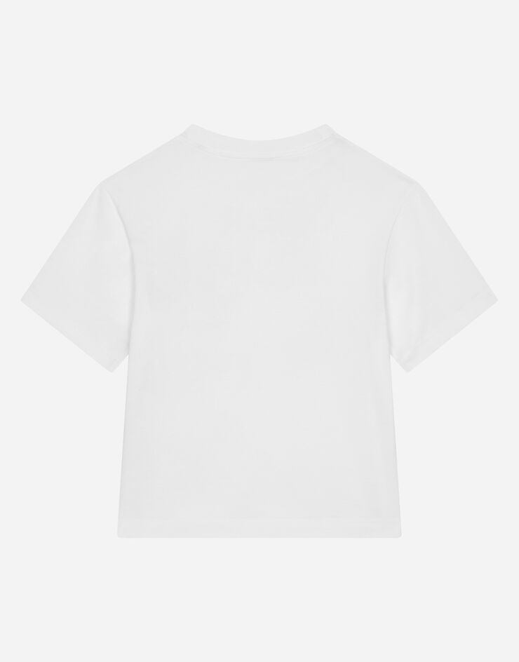 Dolce & Gabbana T-Shirt aus Jersey Print Logoplakette Weiss L4JTEYG7H4A