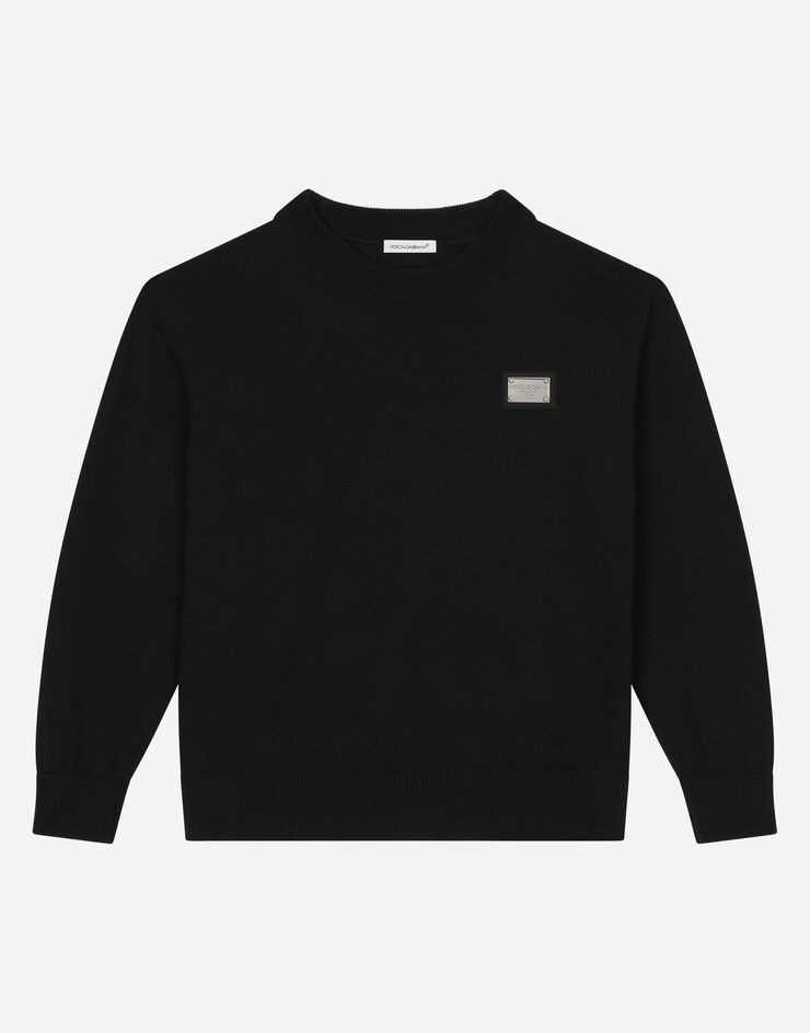 DolceGabbanaSpa Pull ras de cou en maille jersey avec plaquette à logo Noir L4KWE2JCVM4