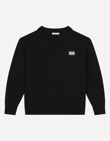 Dolce & Gabbana 로고 태그 라운드넥 플레인 니트 스웨터 블랙 L4KWE1JCVR9