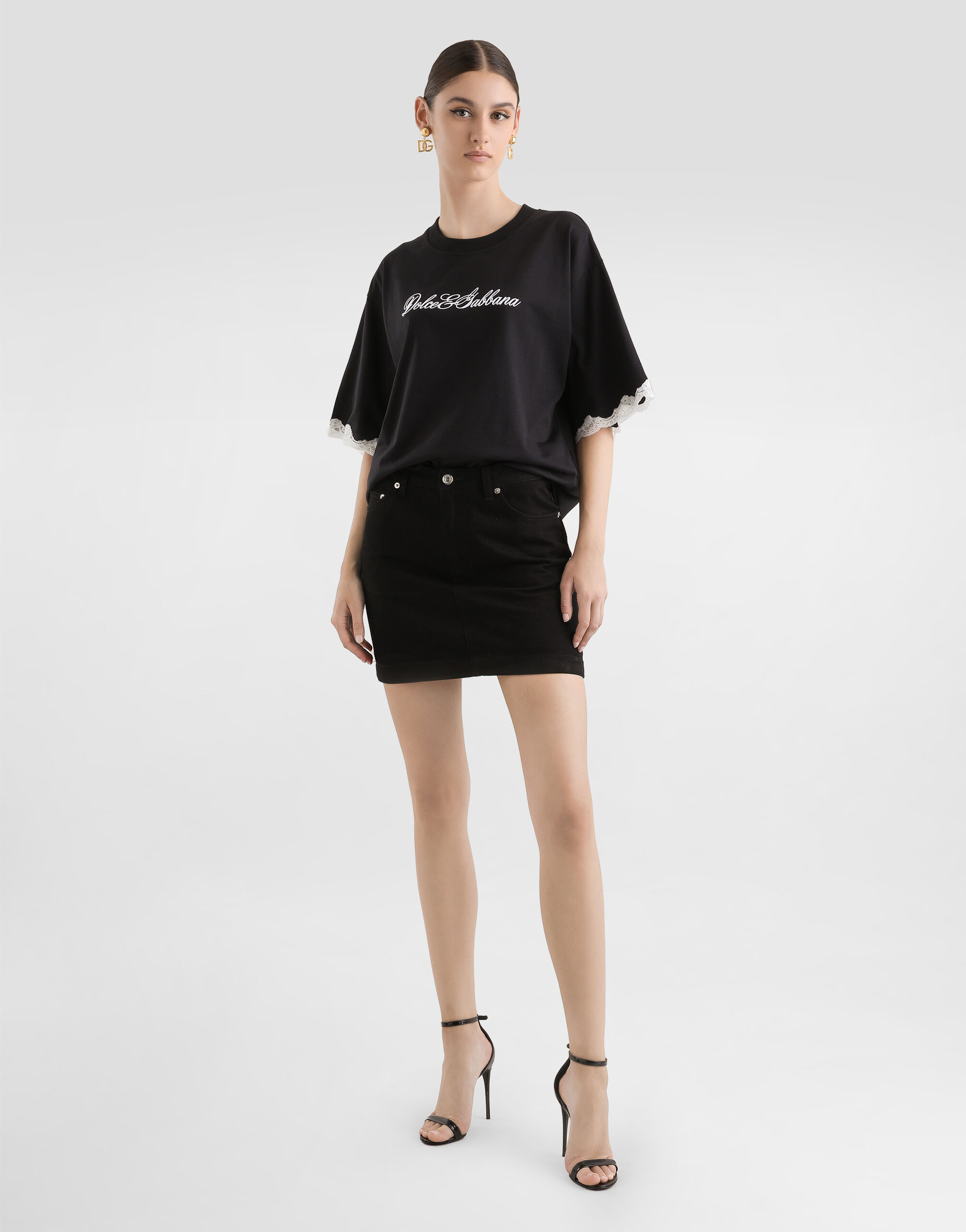 Blackのウィメンズ エンブロイダリー ジャージー Tシャツ | Dolce&Gabbana®