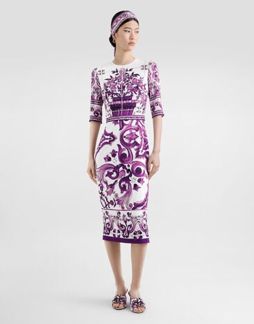 Dolce & Gabbana Majolica-print charmeuse dress Multicolor F6EAJTHPAEL