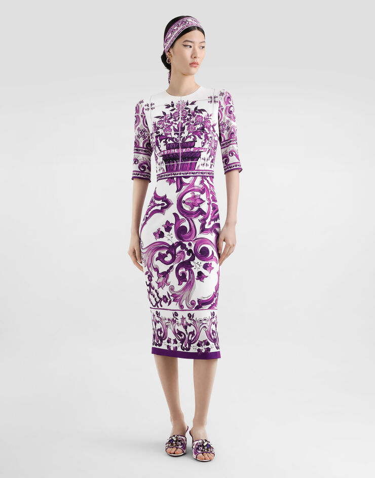 Dolce & Gabbana Majolica-print charmeuse dress Multicolor F6EAJTHPAEL