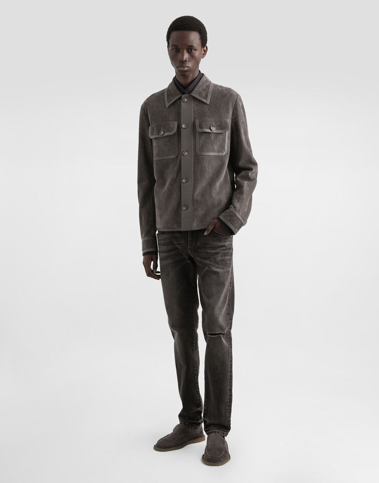 Dolce & Gabbana Jacke aus Lammleder mit Lochmuster Grau G9BOOLGJ477