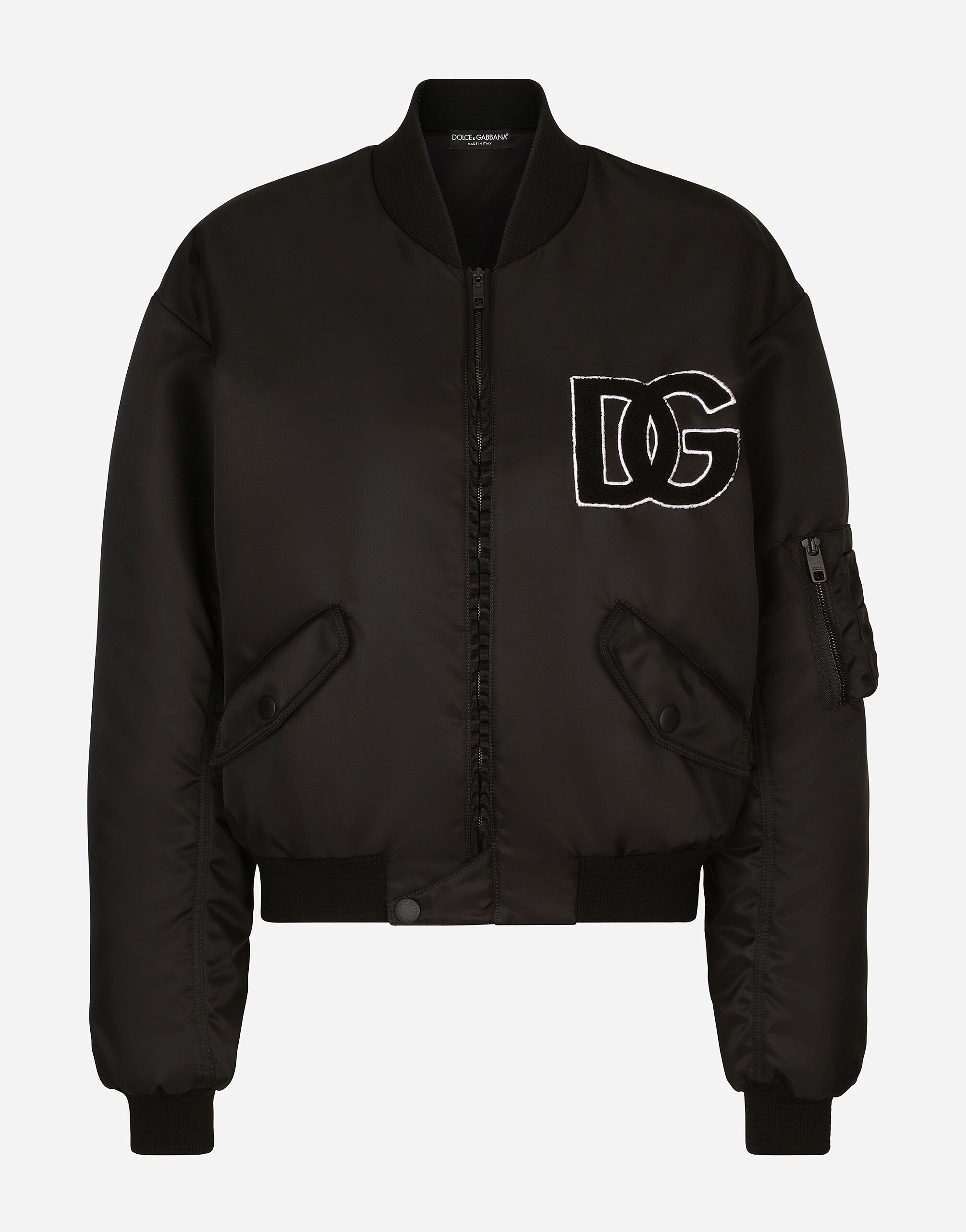 Dolce & Gabbana Nylon bomber jacket with DG logo patch Black F0CTFTFUSYS