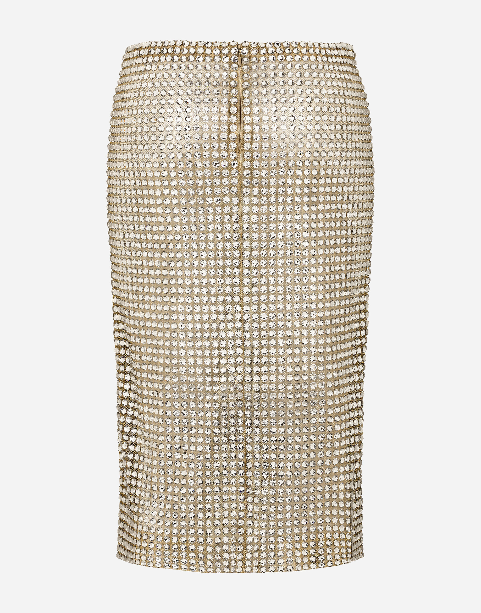 Falda longuette de tul con bordado integral de strass termoadhesivos en Cristal de Mujer Dolce Gabbana