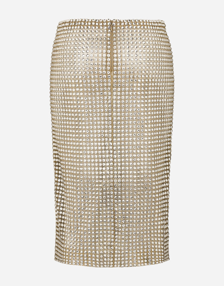 Dolce&Gabbana Gonna longuette in tulle con ricamo allover in termostrass Cristallo F4CRSZGDB2D