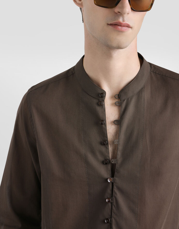 Dolce & Gabbana Mandarin shirt in cotton canvas Brown G5NI5TFU5X4