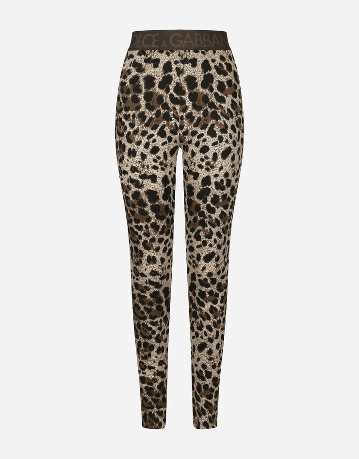 Jersey leggings with jacquard leopard design in Multicolor for